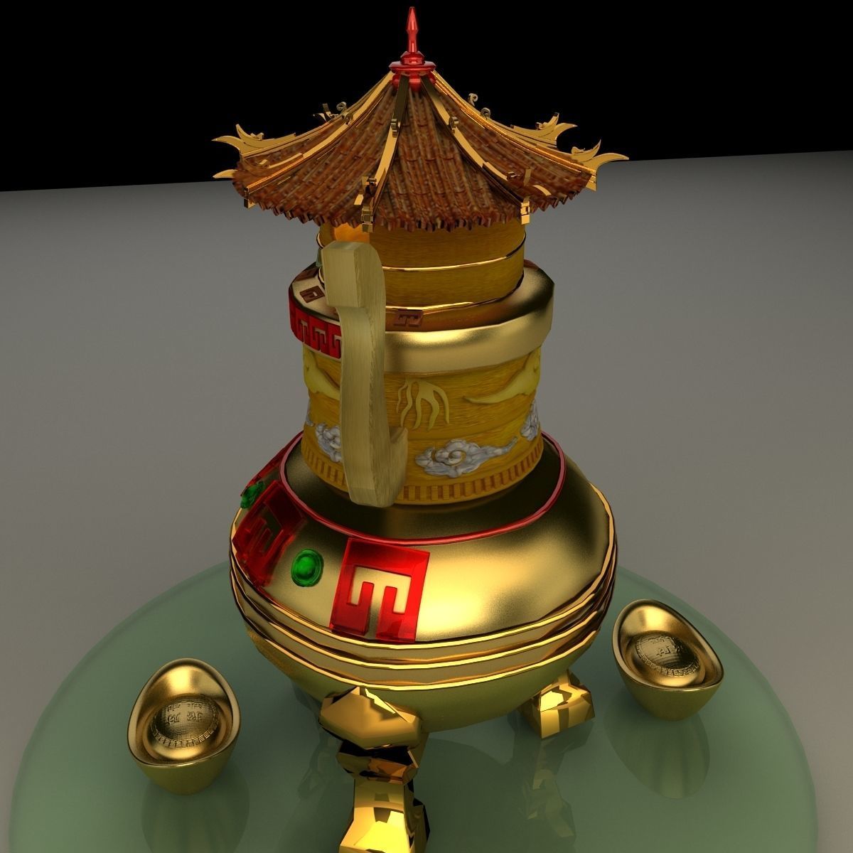 Chinese gold ingot 3D model_9