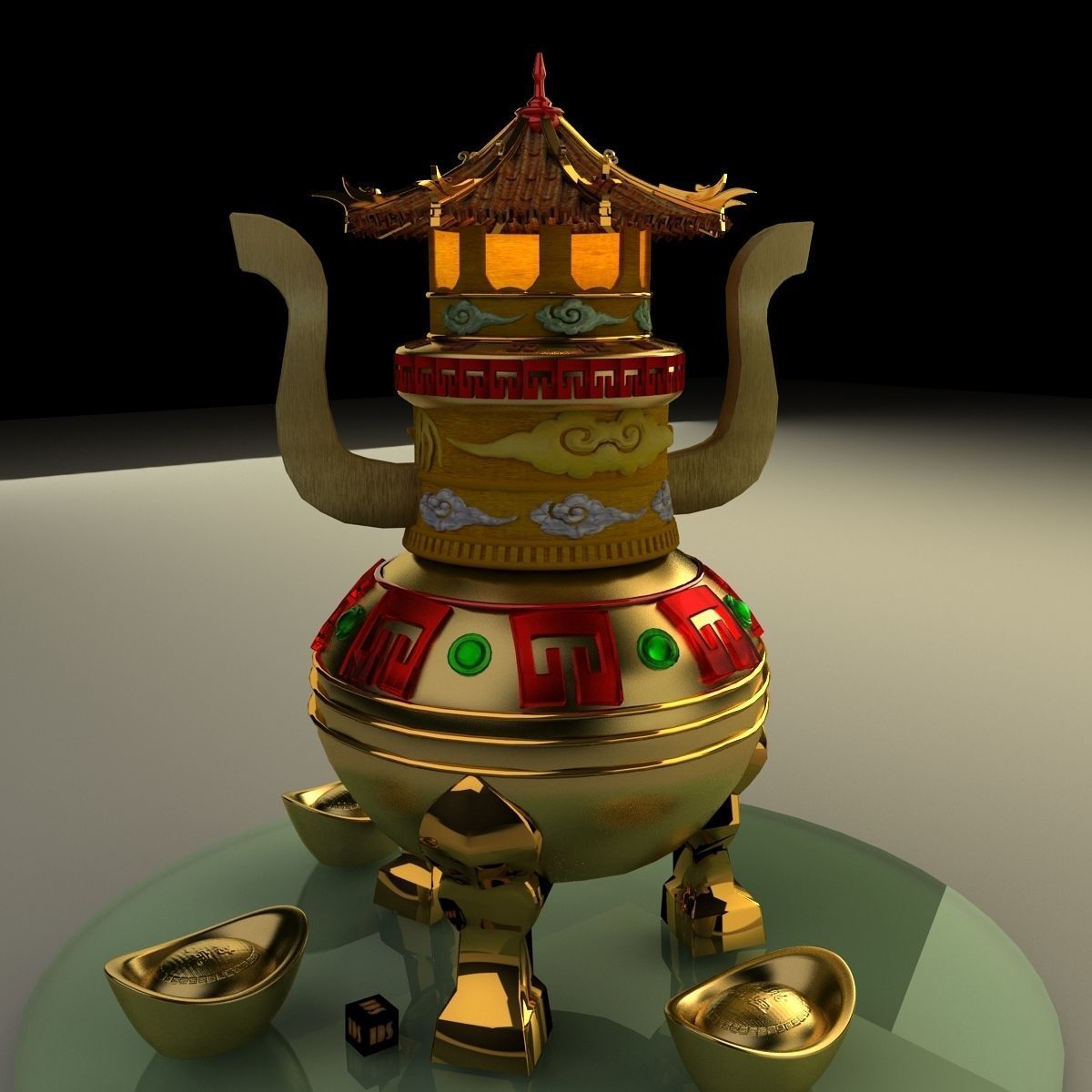Chinese gold ingot 3D model_8