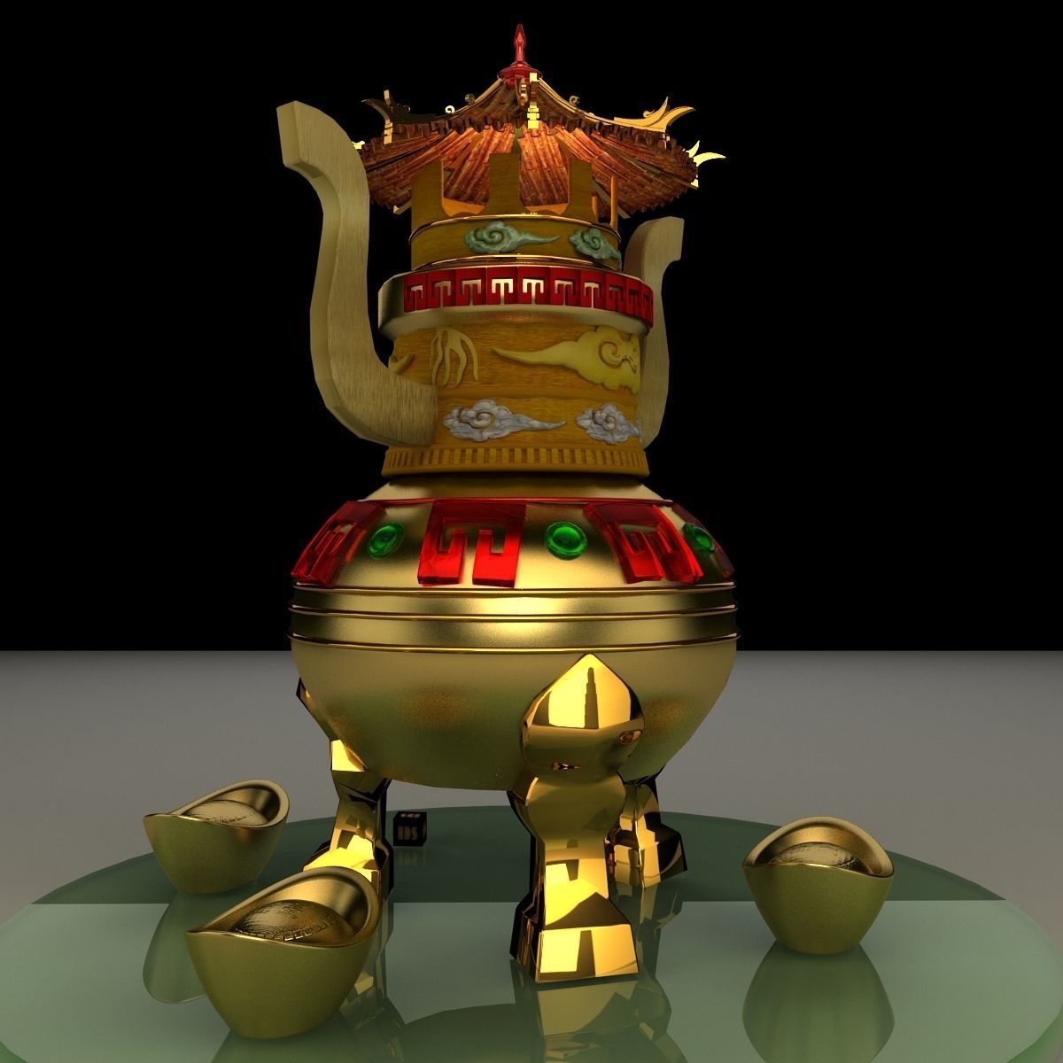Chinese gold ingot 3D model_3
