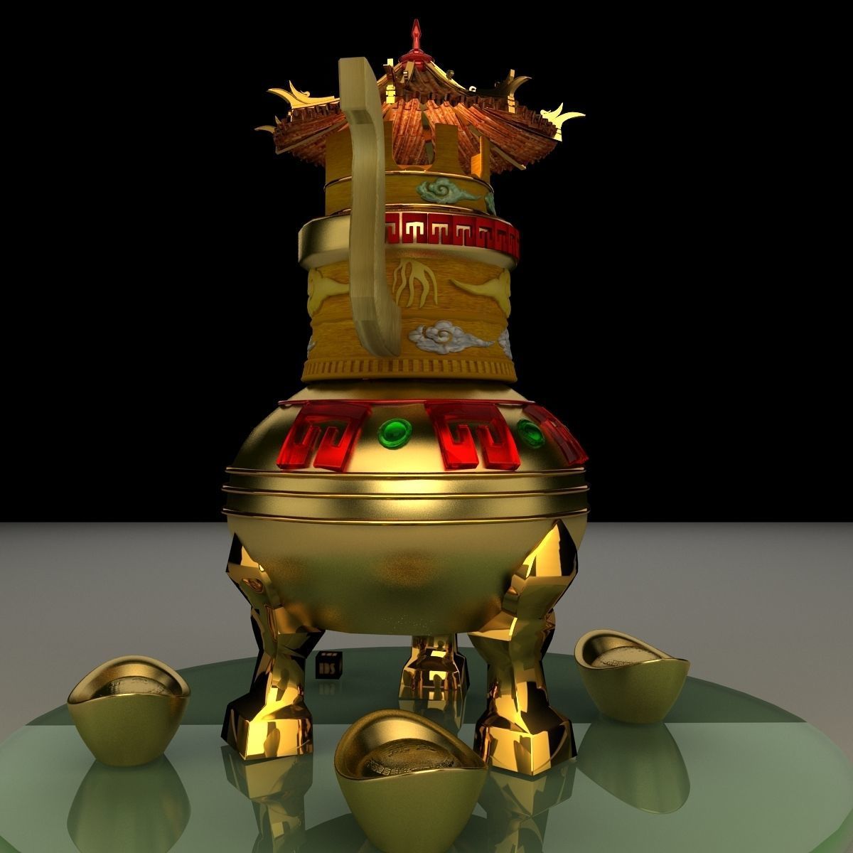 Chinese gold ingot 3D model_2