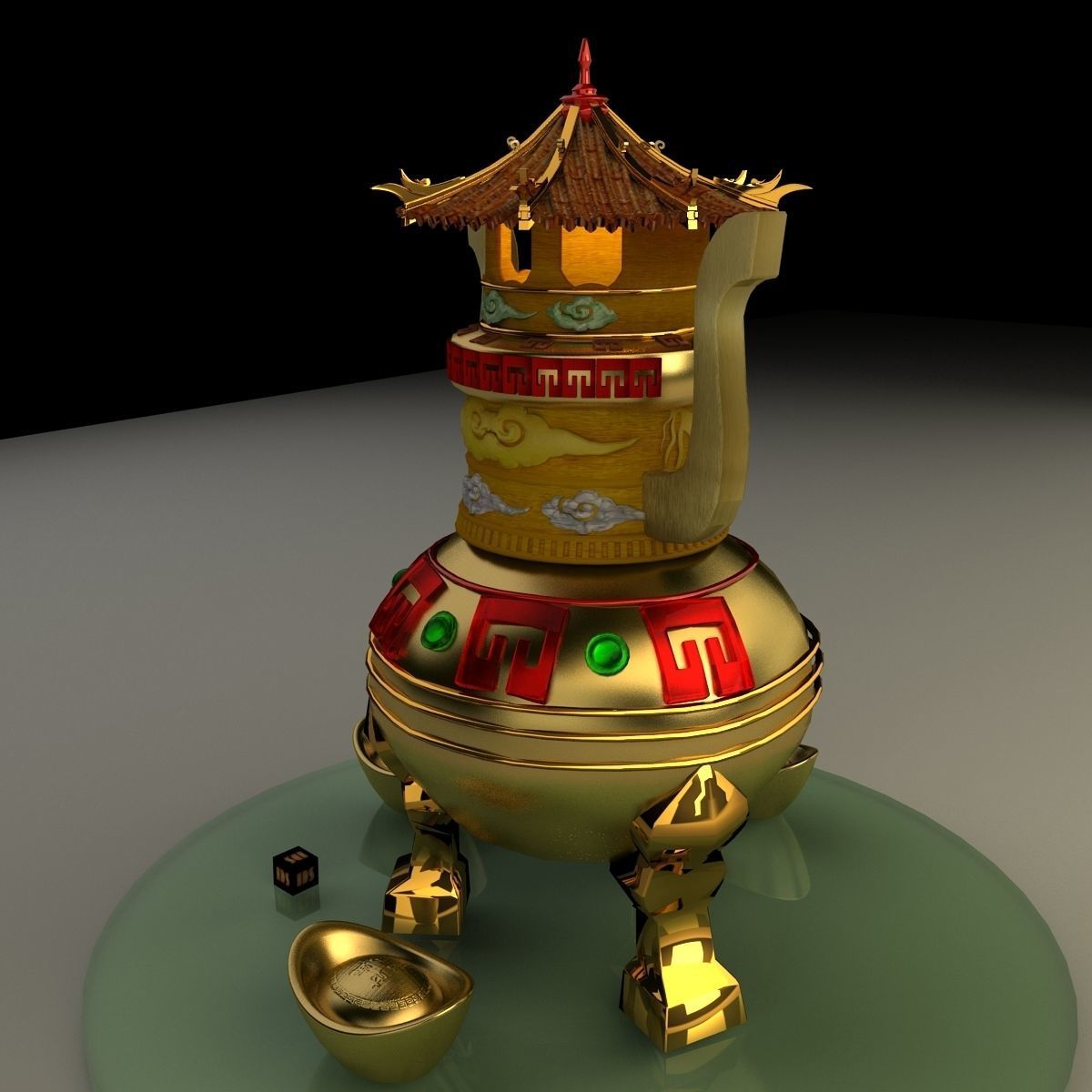 Chinese gold ingot 3D model_5