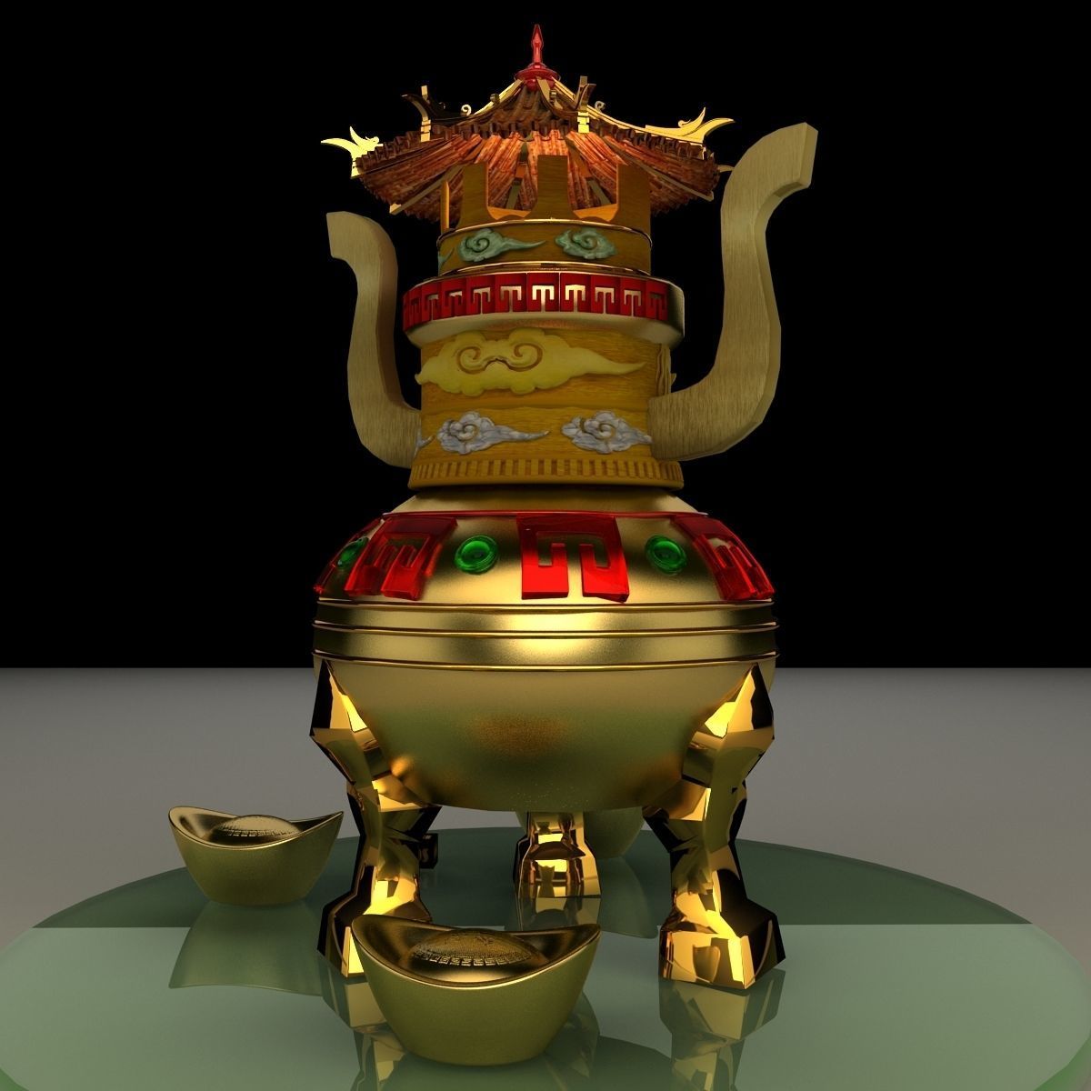 Chinese gold ingot 3D model_4