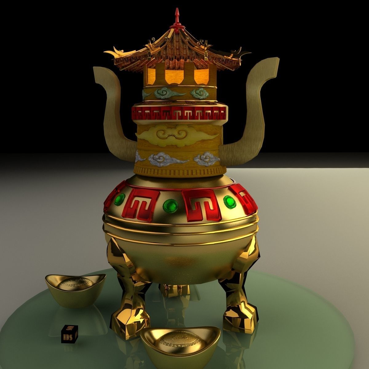 Chinese gold ingot 3D model_7