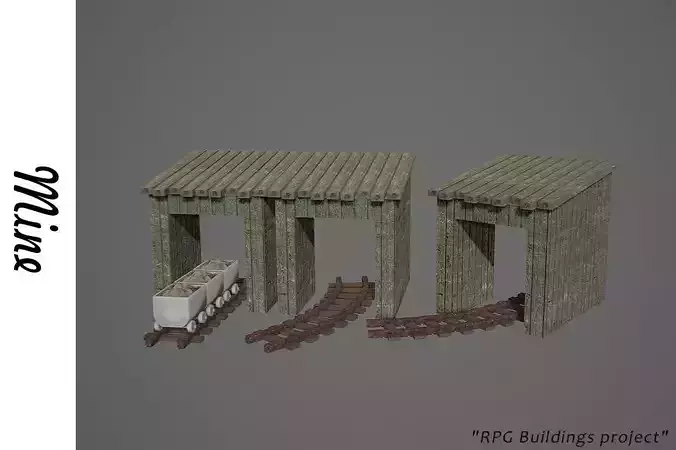 Mine 1 train station with two wooden sheds