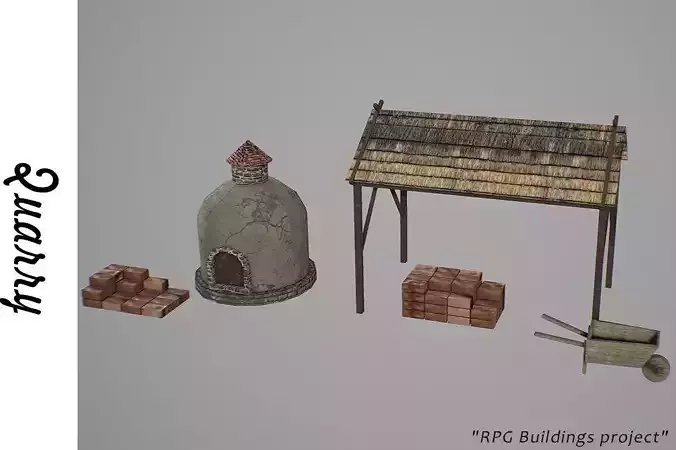 Quarry wooden structure and bricks