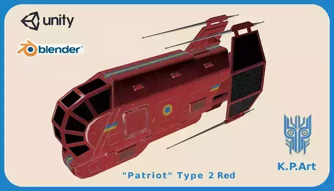 Spaceship Patriot Type 2 Red Low-poly 3D model