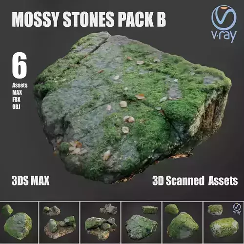 Mossy stones bundle B Low-poly 3D model