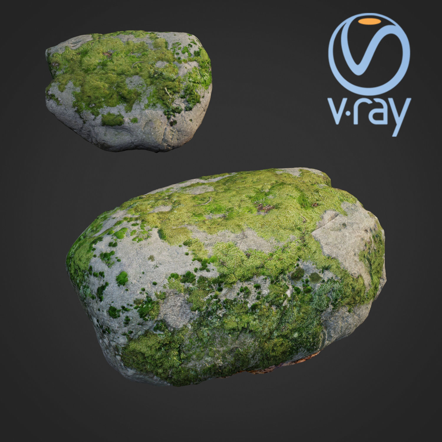 Mossy stones bundle B Low-poly 3D model_5