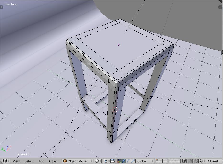 wooden stool Low-poly 3D model_2