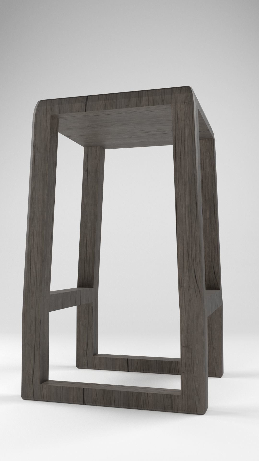 wooden stool Low-poly 3D model_1