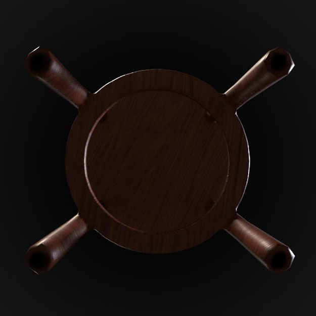 PBR Wooden Stool with Leather Seat 3D model_4