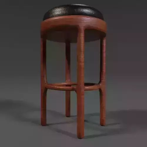 PBR Wooden Stool with Leather Seat 3D model