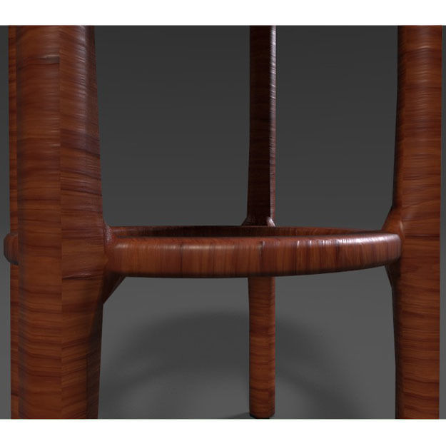 PBR Wooden Stool with Leather Seat 3D model_3
