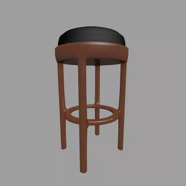Wooden Stool with Leather Seat 3D model_0