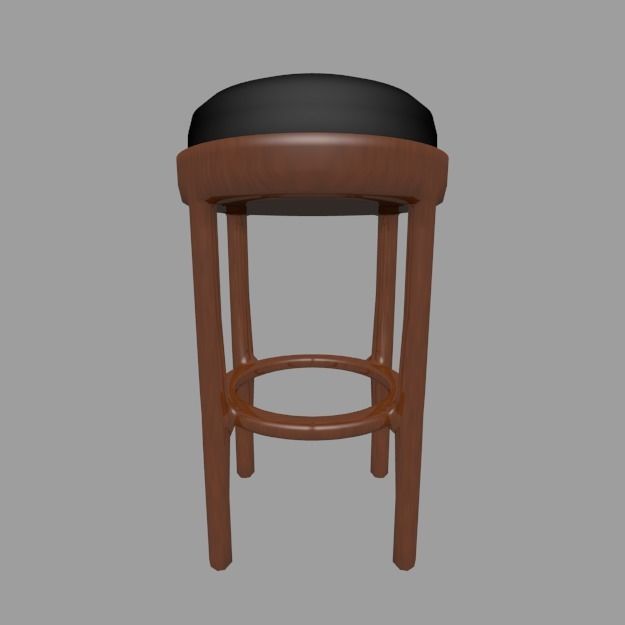 Wooden Stool with Leather Seat 3D model_1
