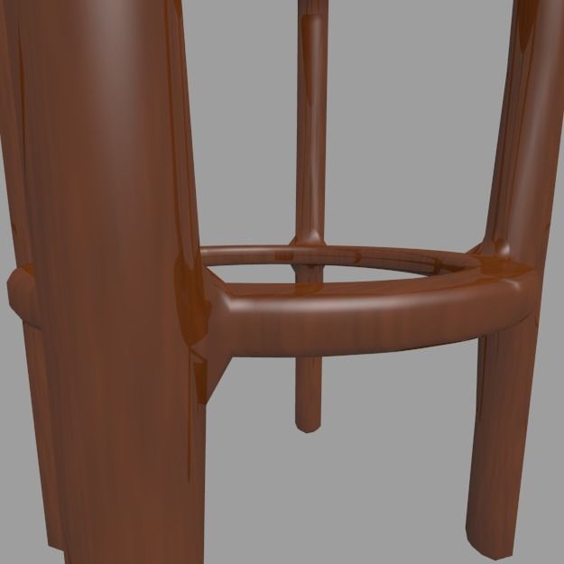 Wooden Stool with Leather Seat 3D model_2
