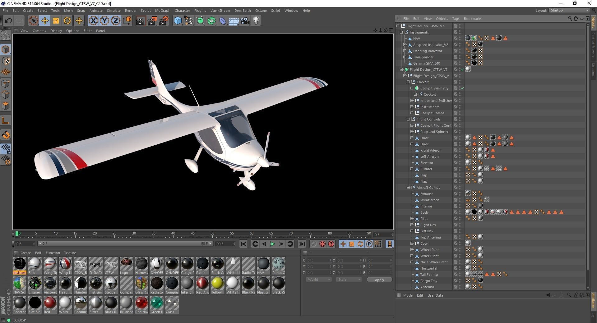 Flight Design CTLS Rigged C4D Low-poly 3D model_10