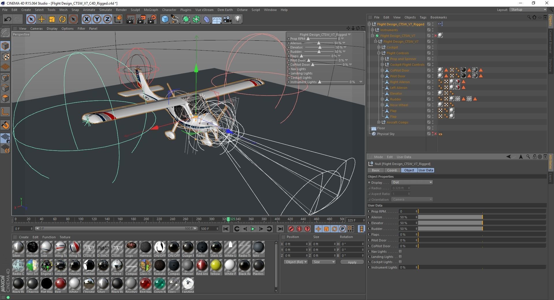 Flight Design CTLS Rigged C4D Low-poly 3D model_14