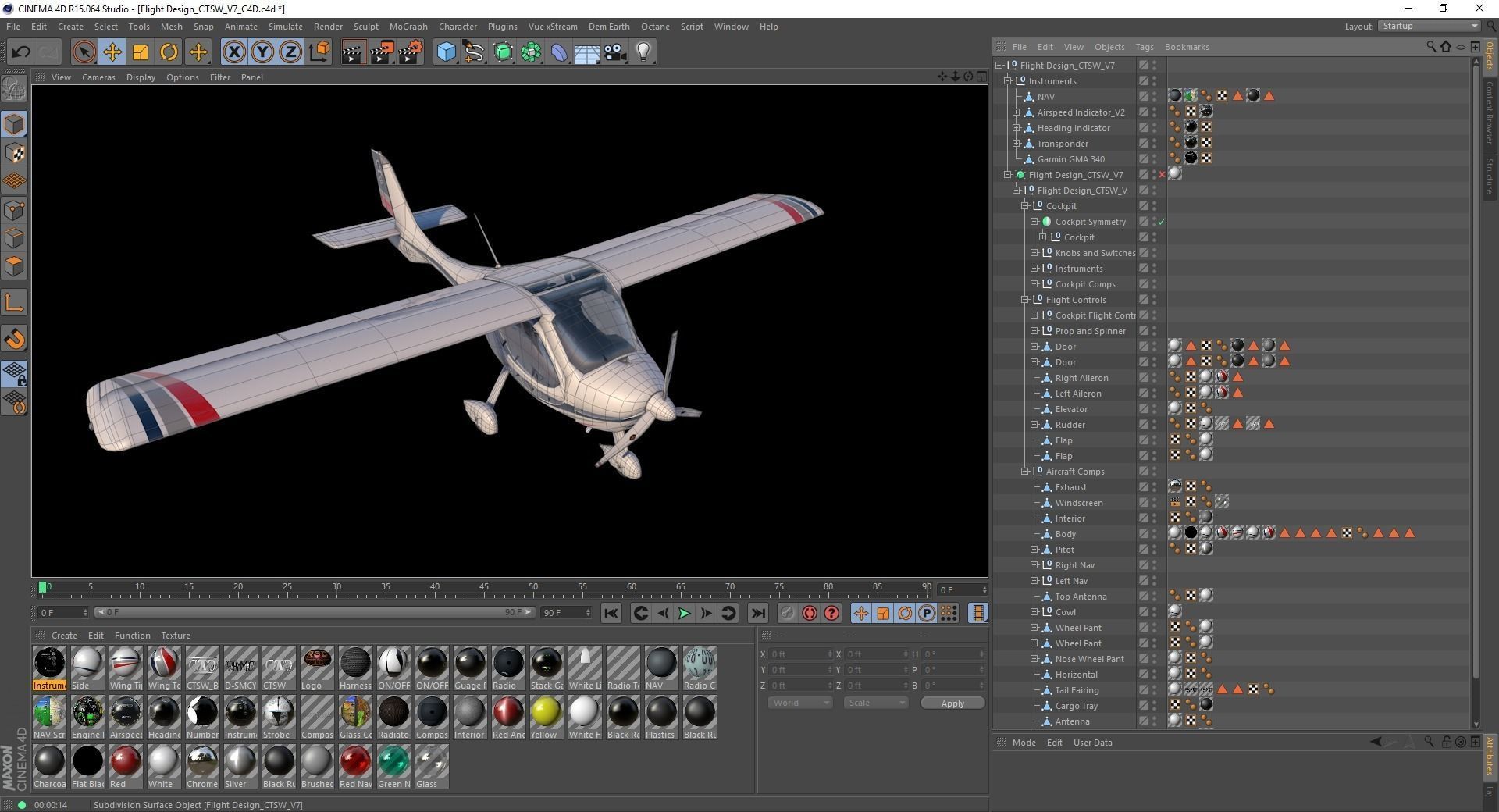 Flight Design CTLS Rigged C4D Low-poly 3D model_12