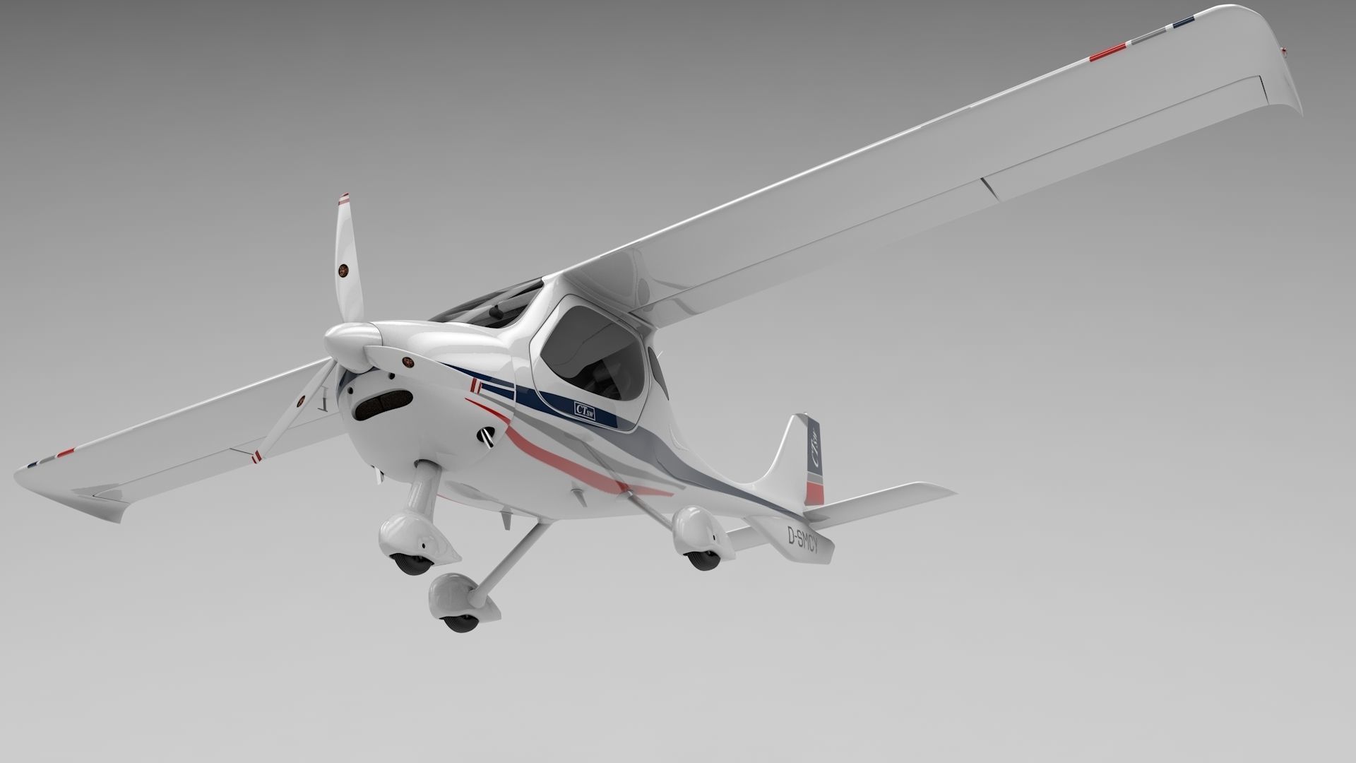 Flight Design CTLS Rigged C4D Low-poly 3D model_7