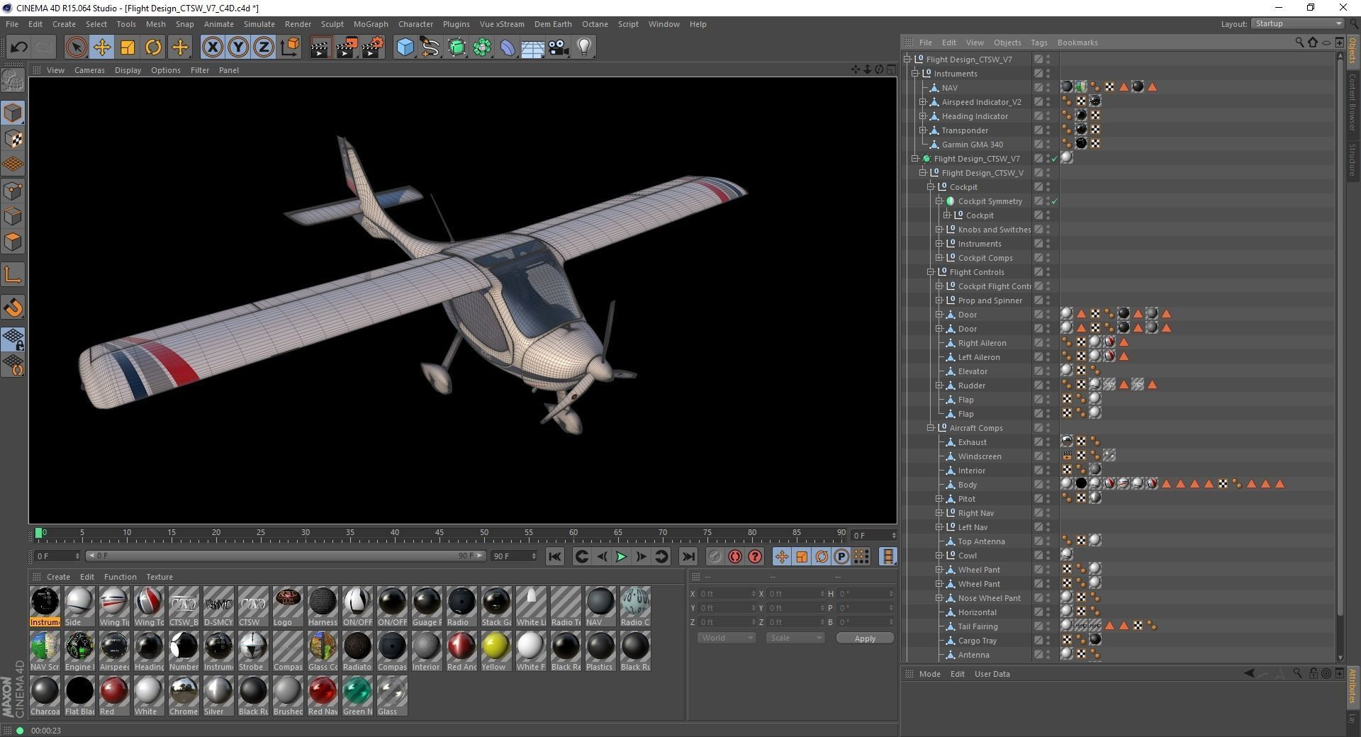 Flight Design CTLS Rigged C4D Low-poly 3D model_11