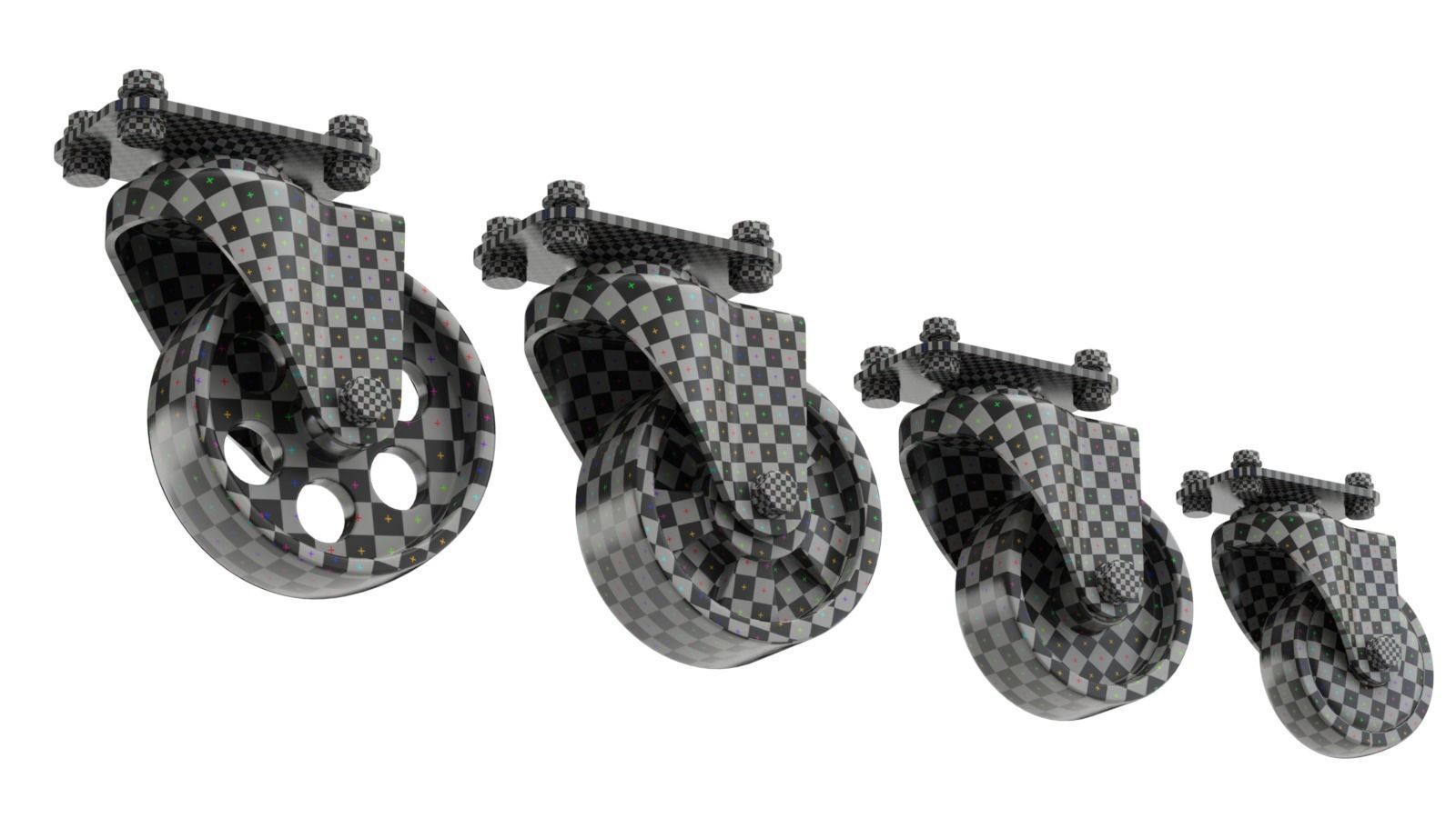 Set of Caster Wheels 3D model_10