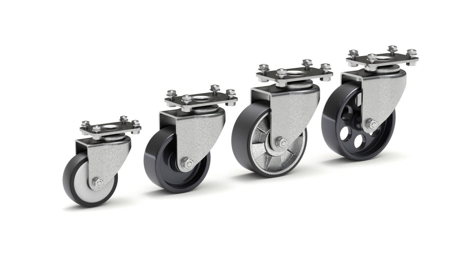 Set of Caster Wheels 3D model_1
