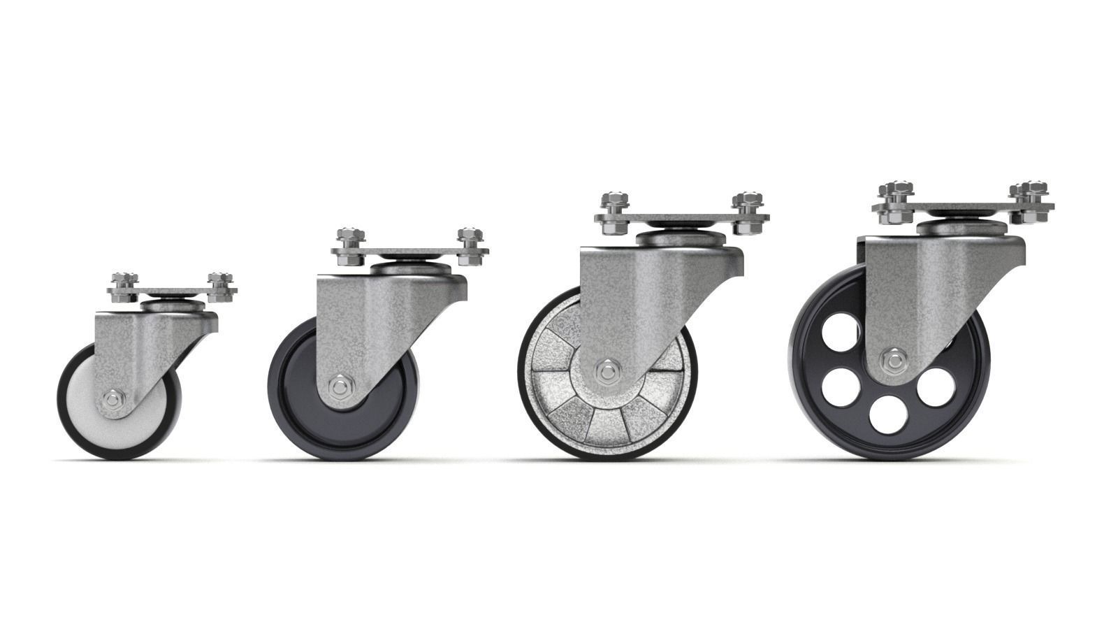 Set of Caster Wheels 3D model_2