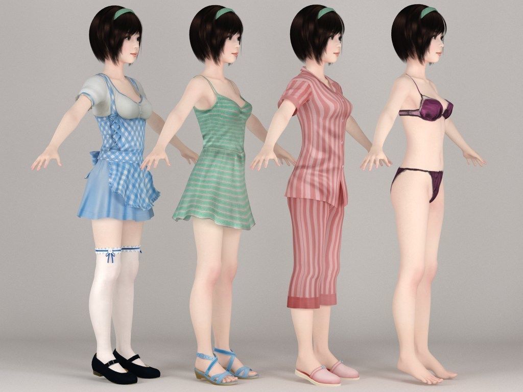 T pose nonrigged model of Honoka with various outfit 3D model_6