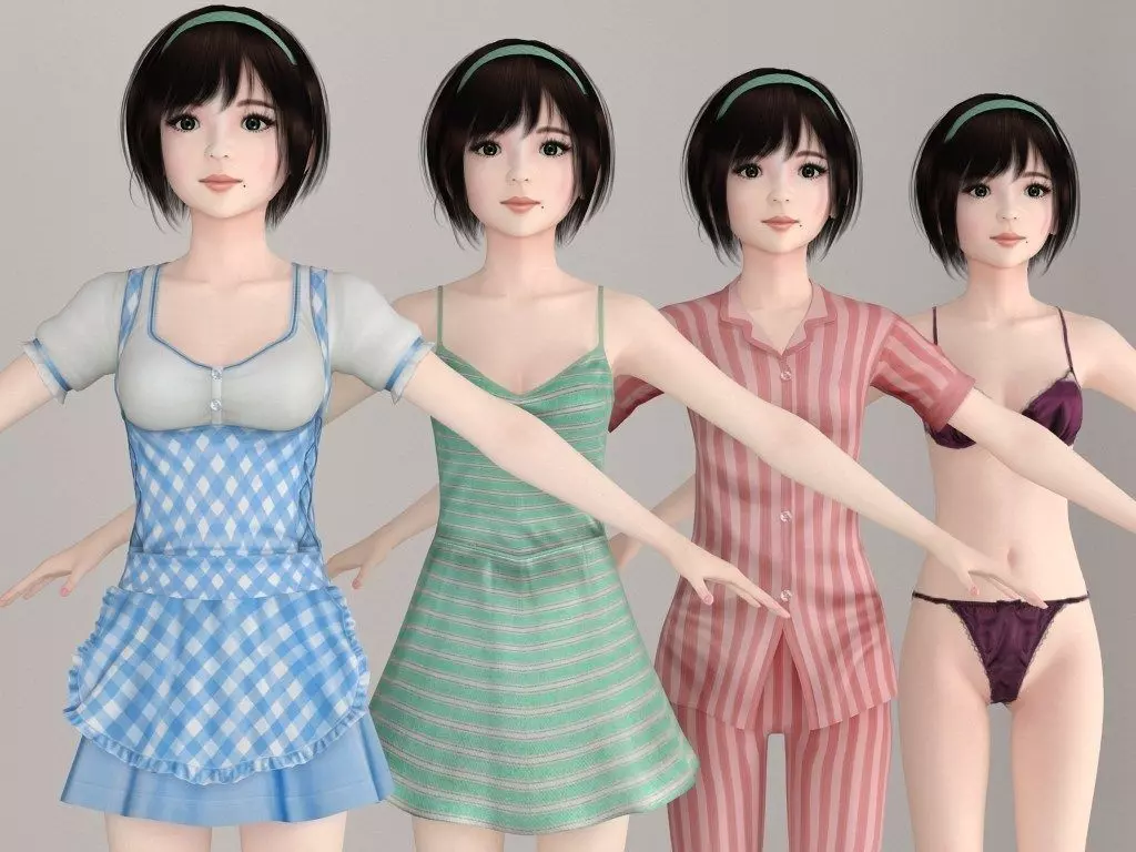 T pose nonrigged model of Honoka with various outfit 3D model_0