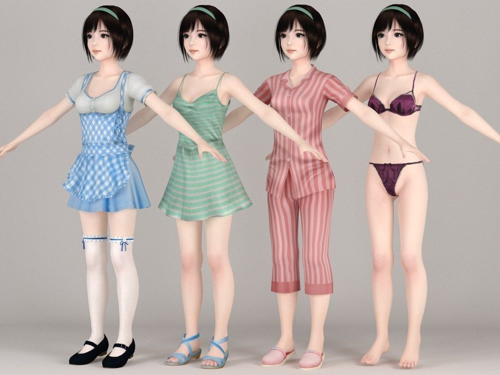 T pose rigged model of Honoka with various outfit 3D model_5