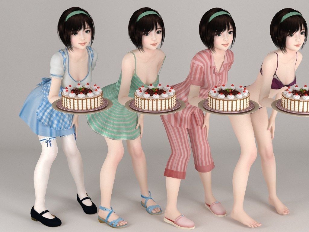 T pose rigged model of Honoka with various outfit 3D model_1