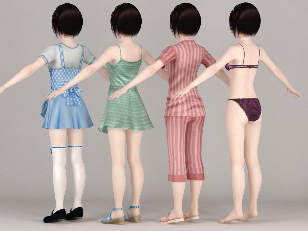 T pose rigged model of Honoka with various outfit 3D model_7
