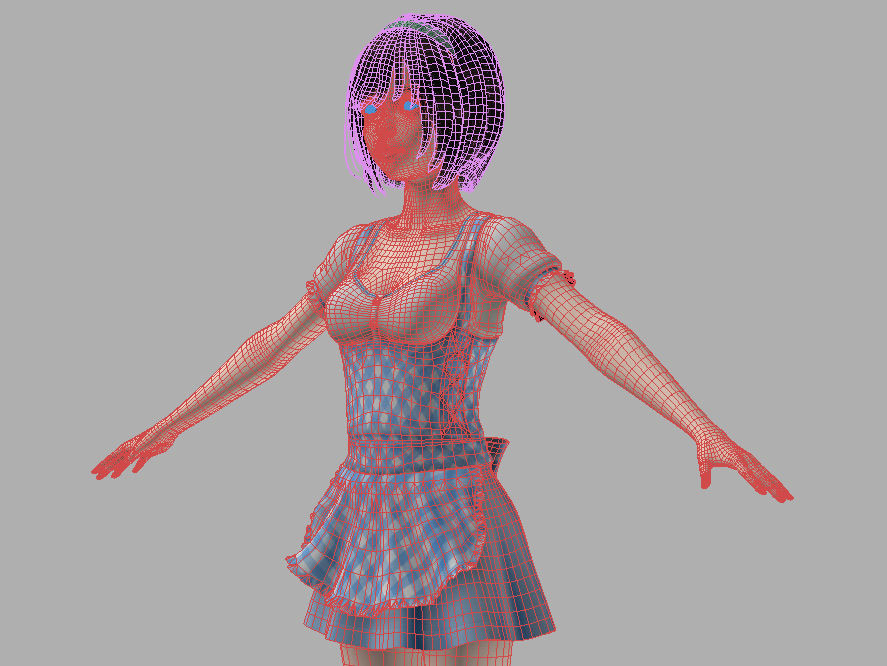 T pose rigged model of Honoka with various outfit 3D model_9