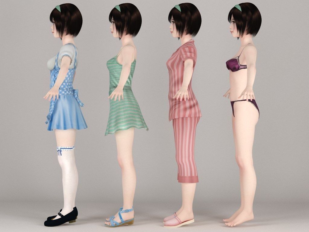 T pose rigged model of Honoka with various outfit 3D model_6
