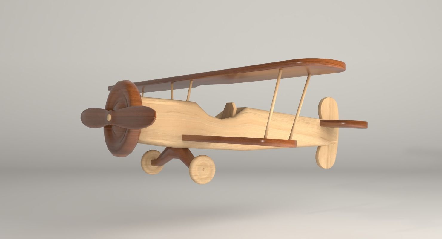Wooden Aircraft Toy Low-poly 3D model_5