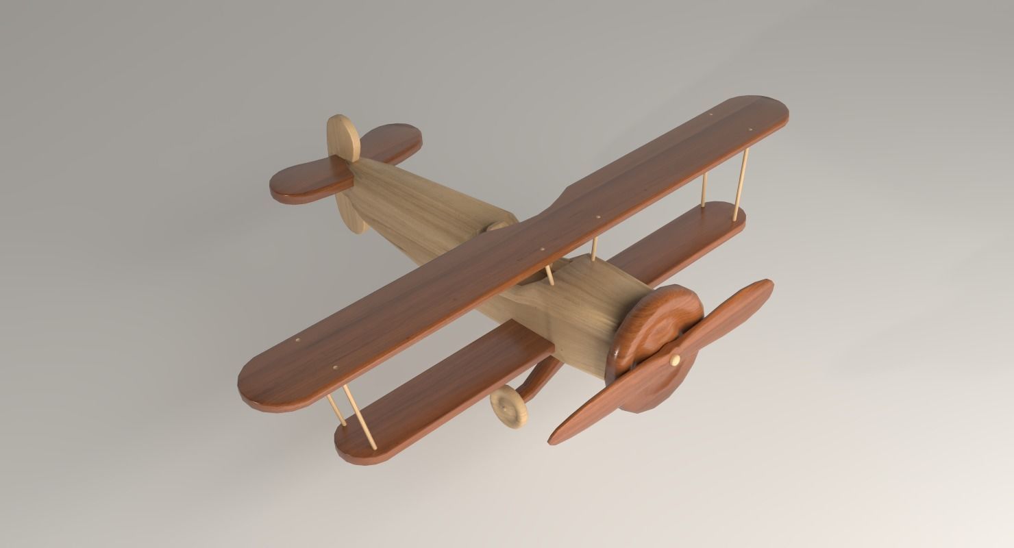 Wooden Aircraft Toy Low-poly 3D model_6