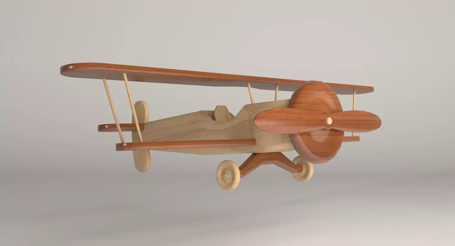 Wooden Aircraft Toy Low-poly 3D model_0