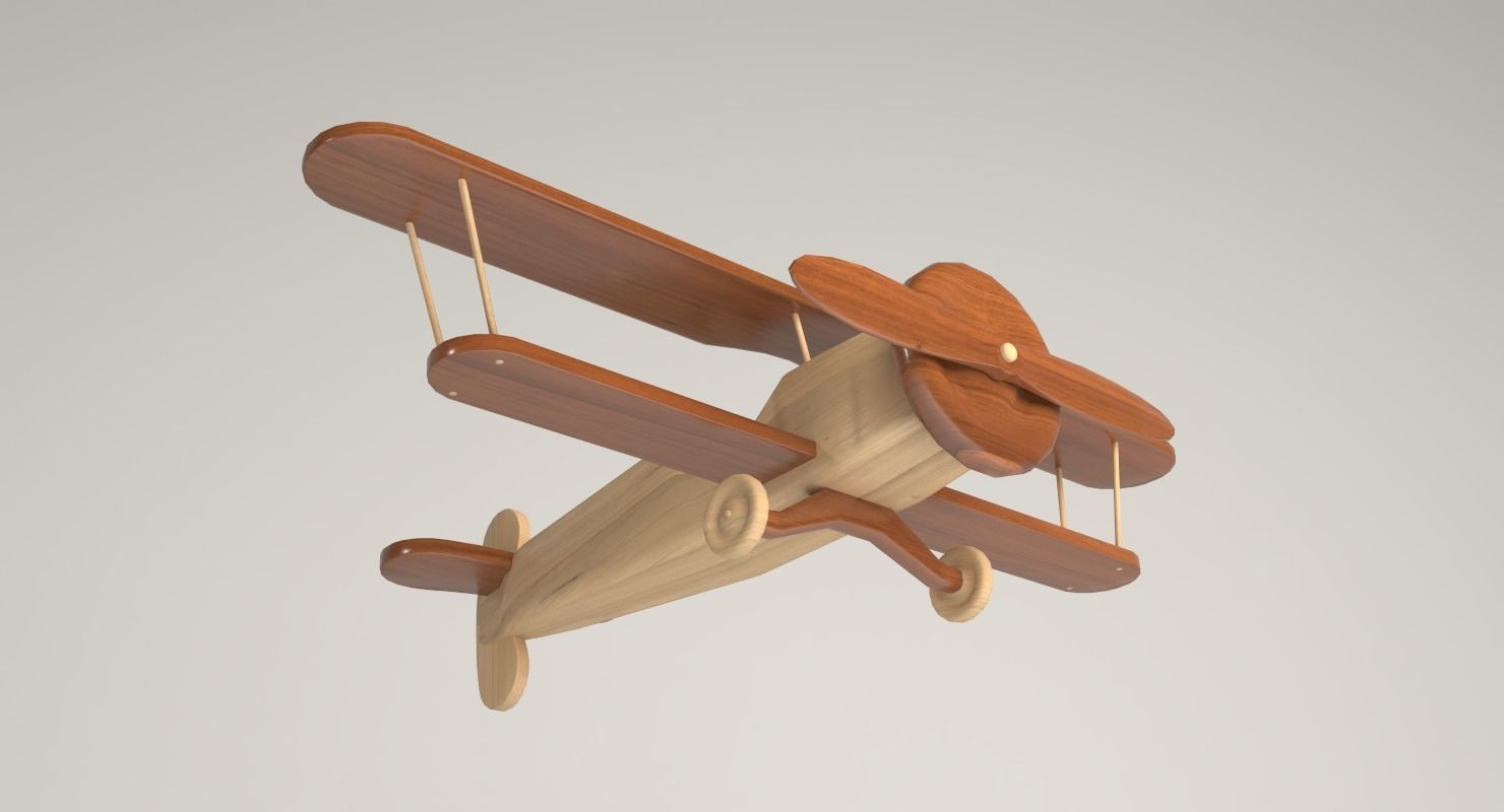Wooden Aircraft Toy Low-poly 3D model_3