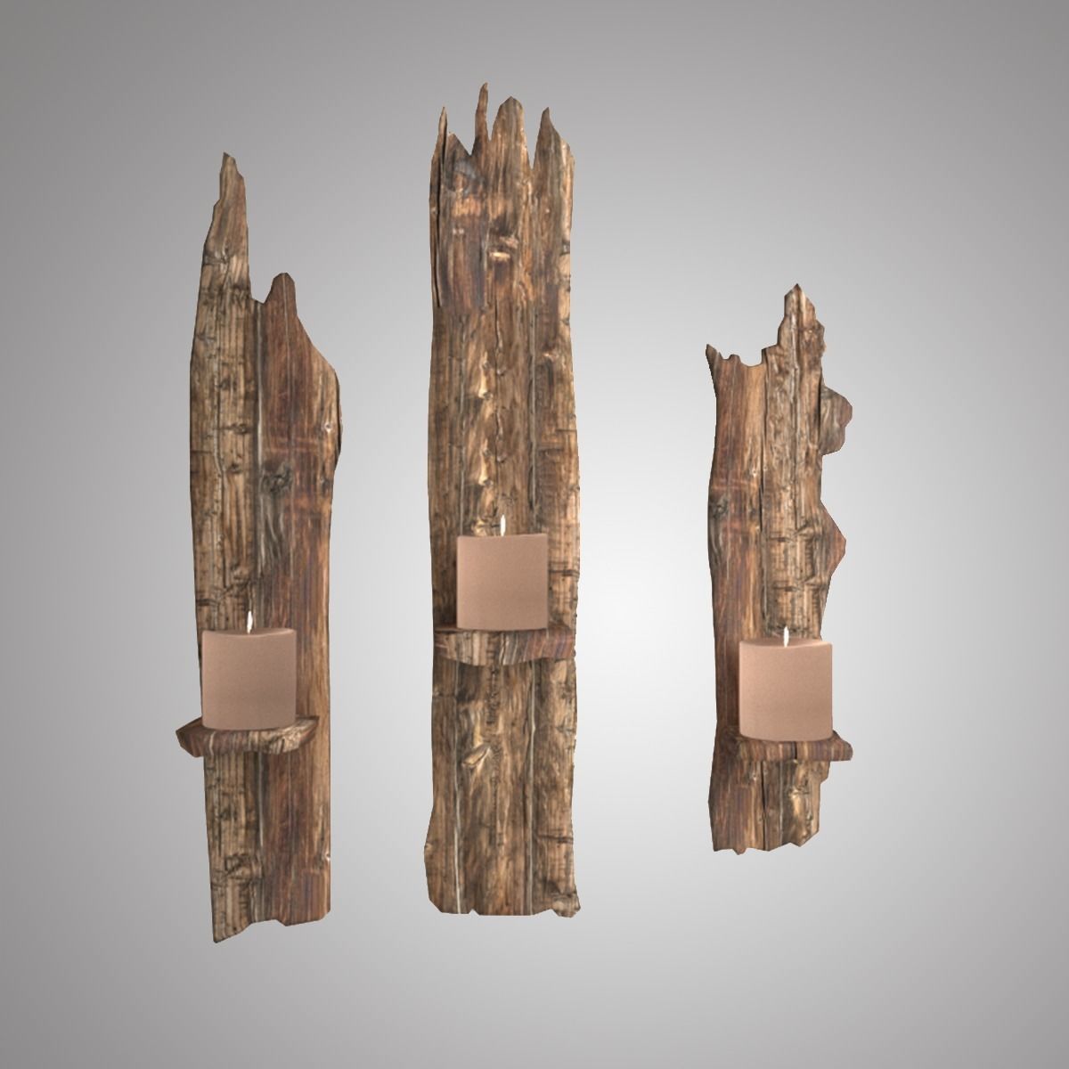 Wooden Shelf For Candles Low-poly 3D model_2