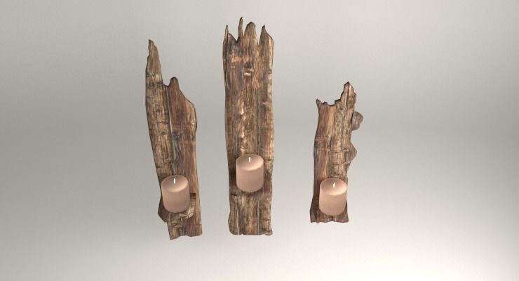 Wooden Shelf For Candles Low-poly 3D model_3