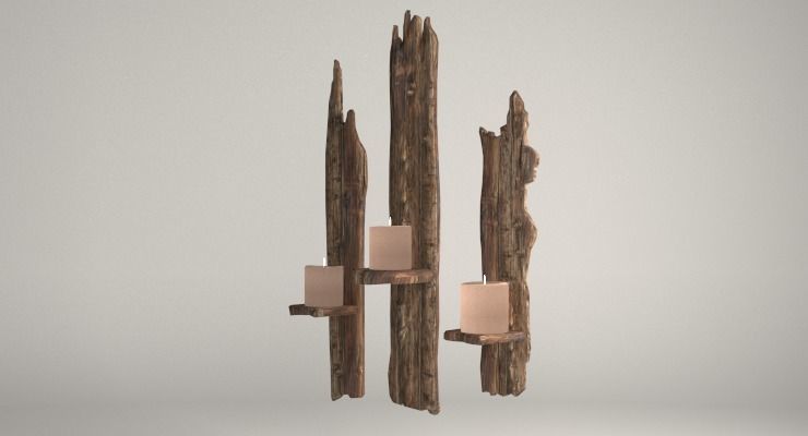 Wooden Shelf For Candles Low-poly 3D model_4