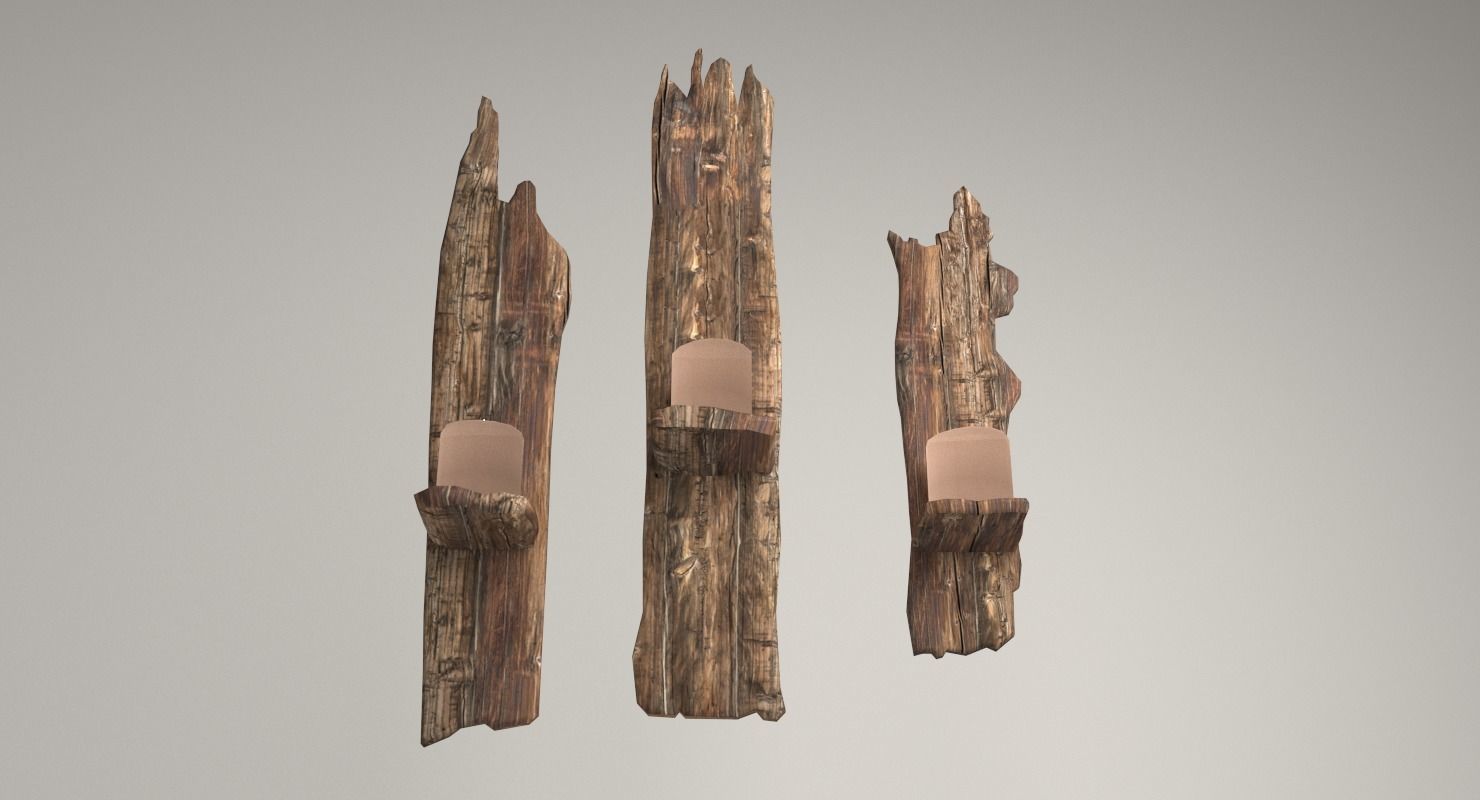 Wooden Shelf For Candles Low-poly 3D model_7