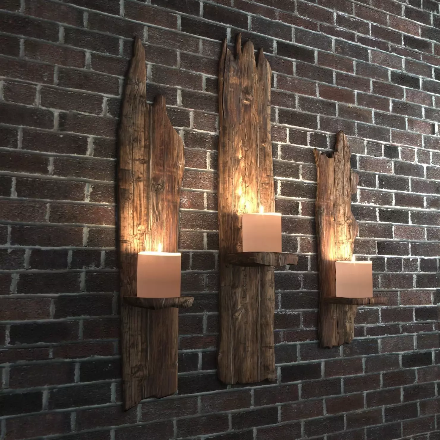 Wooden Shelf For Candles Low-poly 3D model_0
