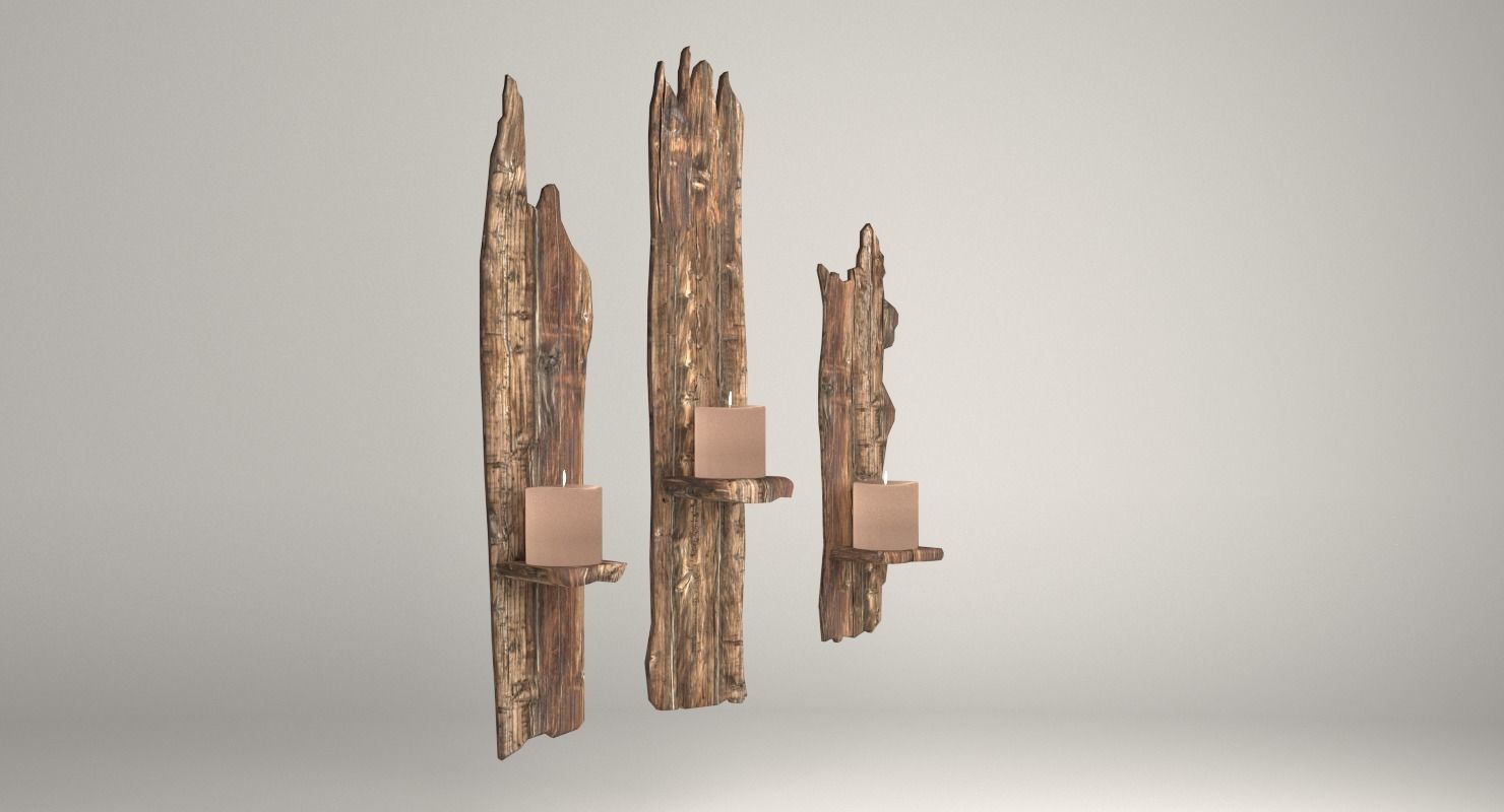 Wooden Shelf For Candles Low-poly 3D model_6