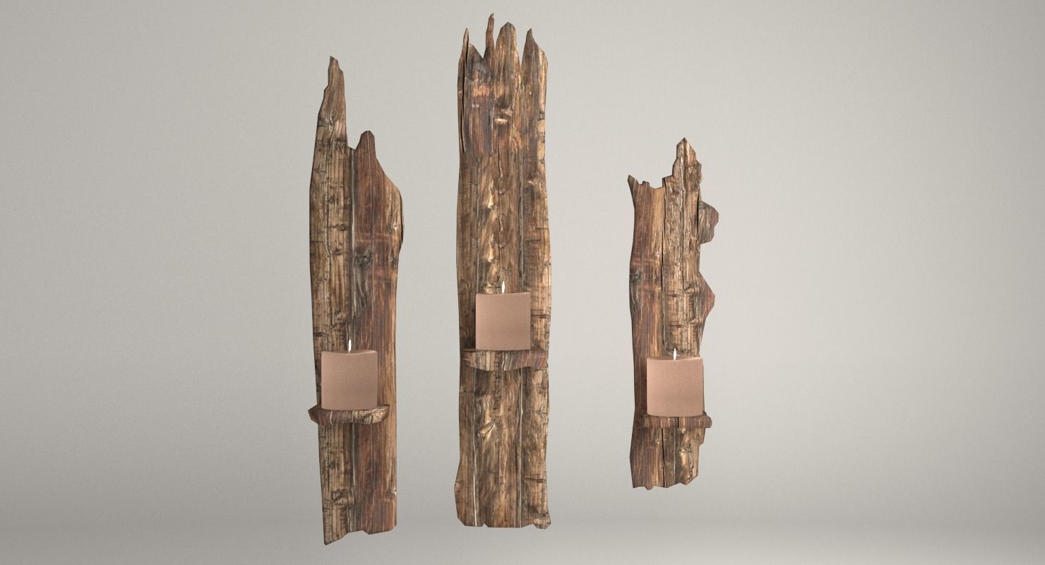 Wooden Shelf For Candles Low-poly 3D model_5