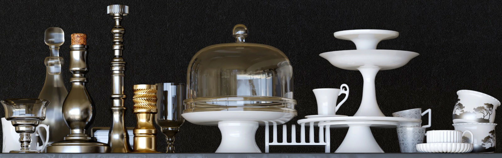 Set-141 dishes on shelf 3D model_4