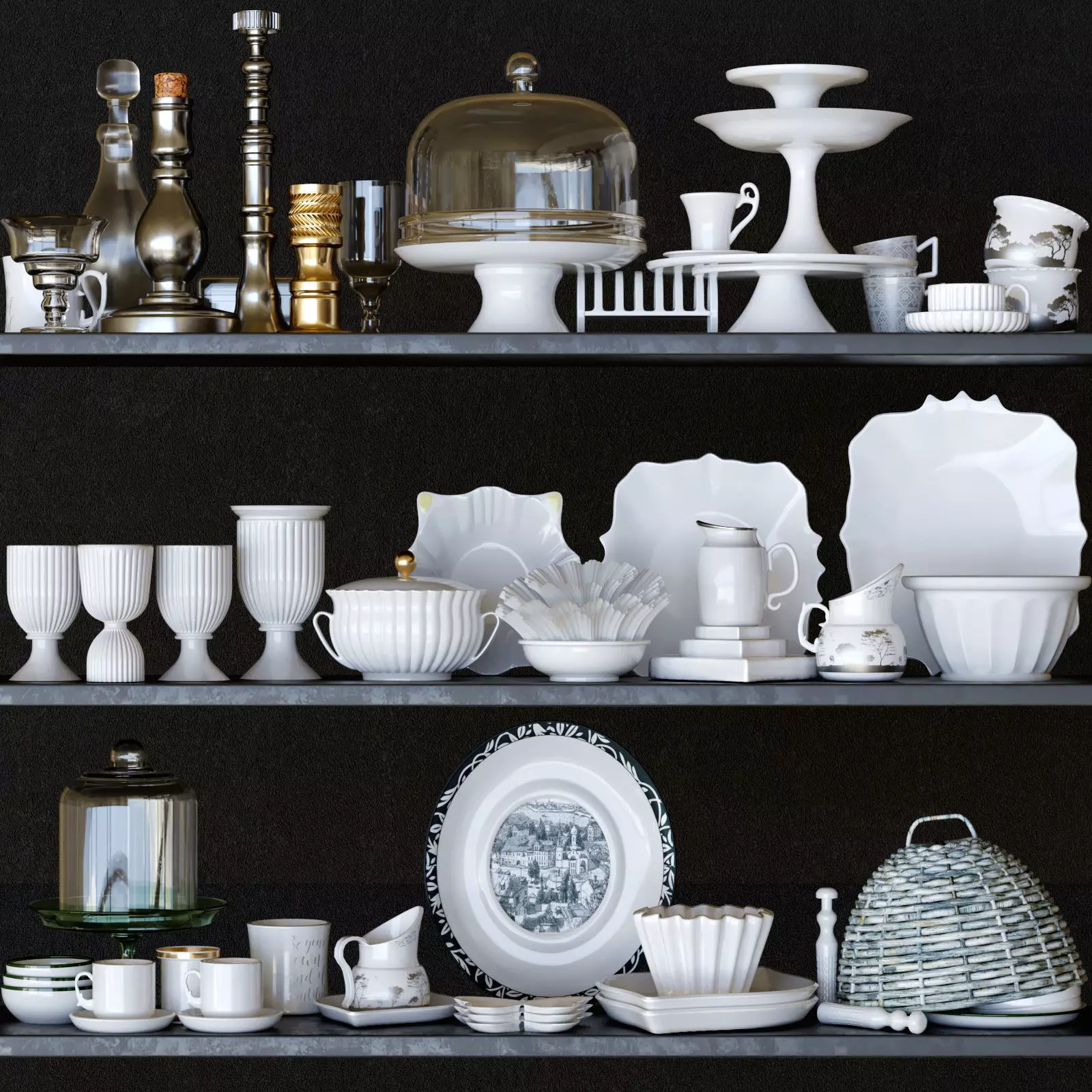 Set-141 dishes on shelf 3D model_0