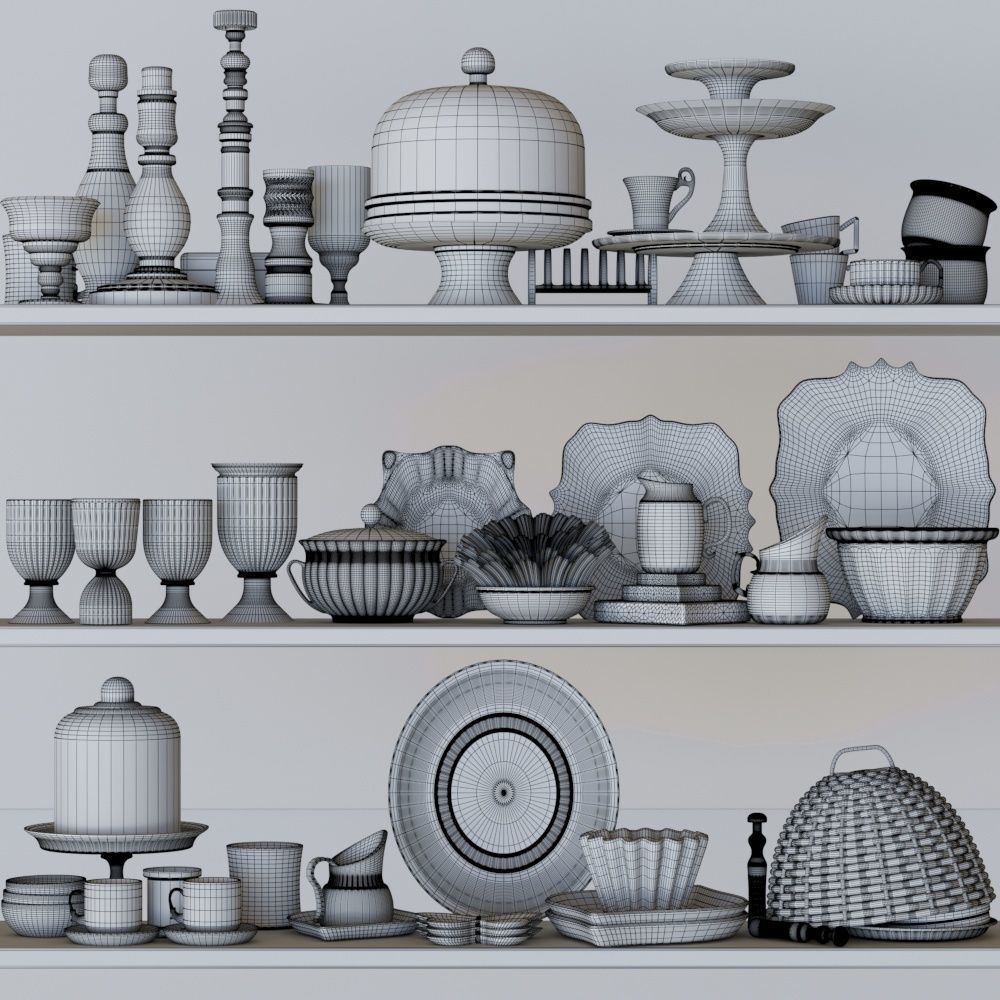 Set-141 dishes on shelf 3D model_1