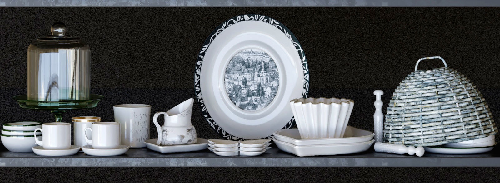 Set-141 dishes on shelf 3D model_3